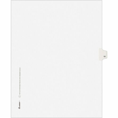 Numeric Divider, "12", Side Tab, 8-1/2"x11", White 25/PK