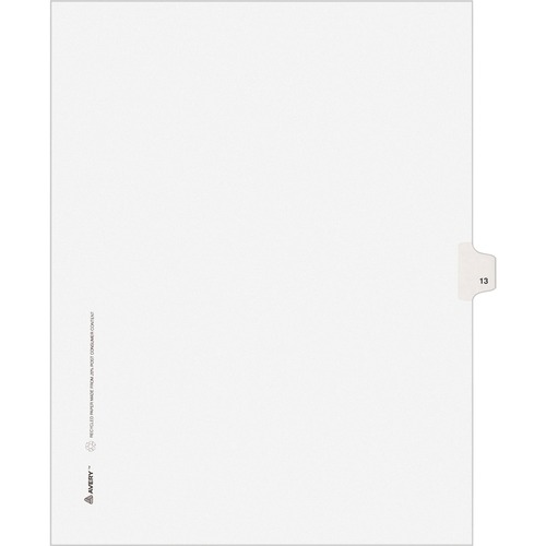 Numeric Divider, "13", Side Tab, 8-1/2"x11", White 25/PK