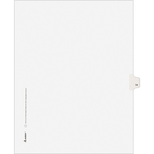 Numeric Divider, "14", Side Tab, 8-1/2"x11", White 25/PK