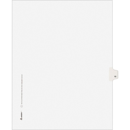 Numeric Divider, "15", Side Tab, 8-1/2"x11", White 25/PK