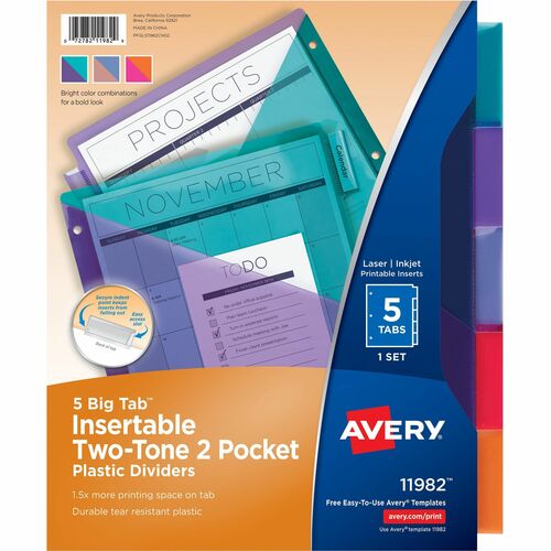 Dividers, 2-Tone, 5-Tab, 3 Hole Punch, 9-1/4" x 11-1/8", AST 24/CT