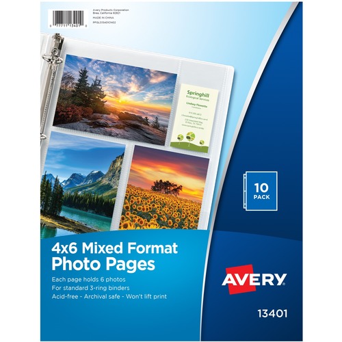 Mixed Format Photo Pages, 6 Photo Capacity, 4"x6", Clear 10/PK