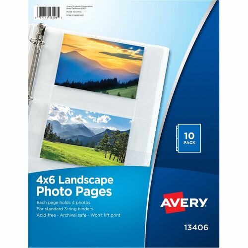 Horizontal Photo Pages, 4 Photo Capacity, 4" x 6", Clear 10/PK