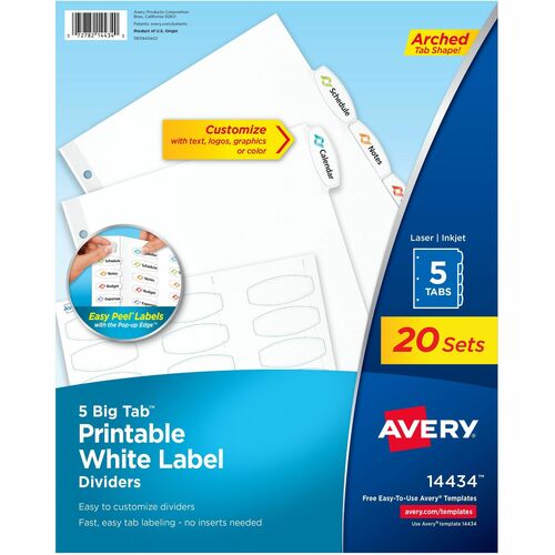 Dividers, Big Tab, With Labels, 3HP, 5-Tab, White 20/BX