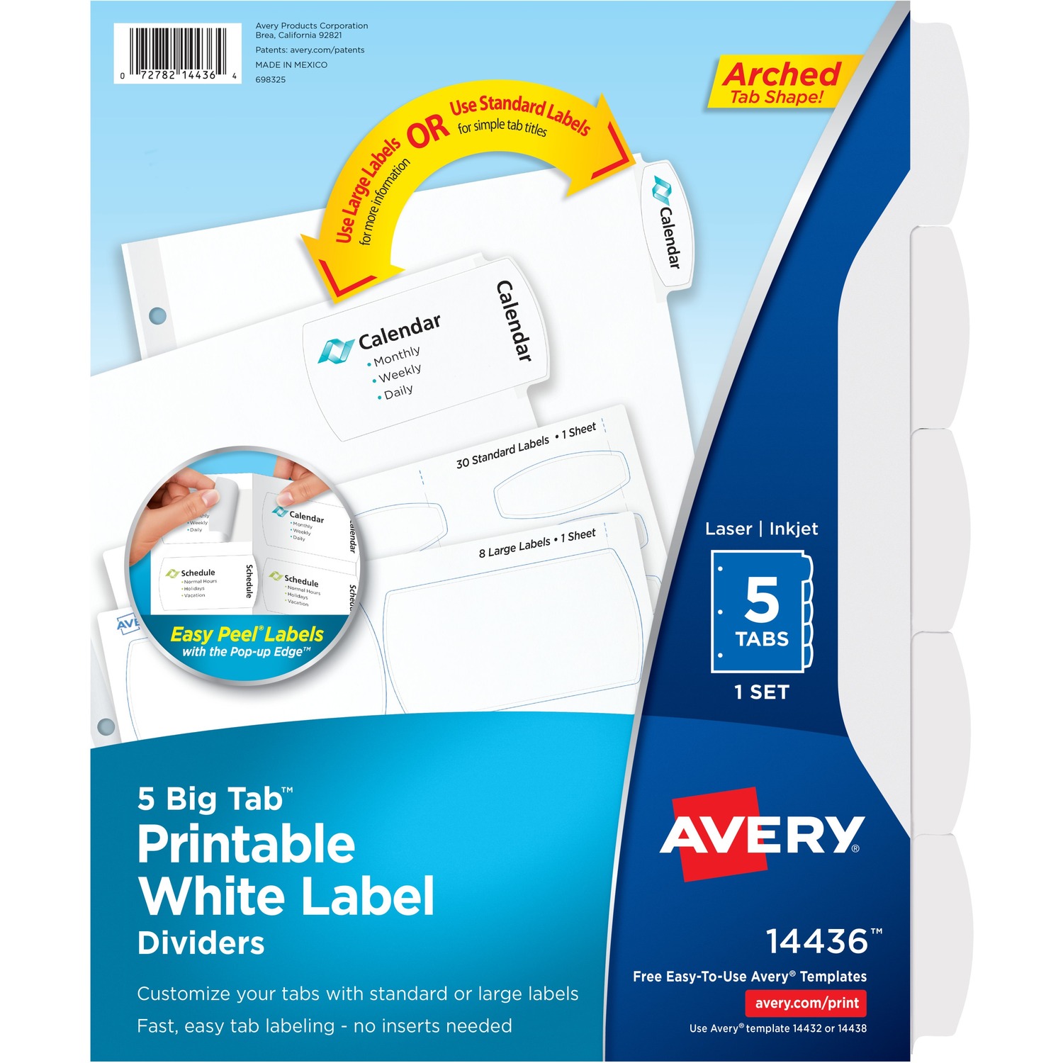 Dividers, Big Tab, With Labels, 3HP, 5-Tab, White 36/CT