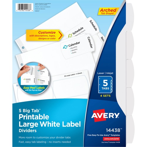 Dividers With Big Tabs, Easy Peel, 5-Tab/ST, WE 4/PK