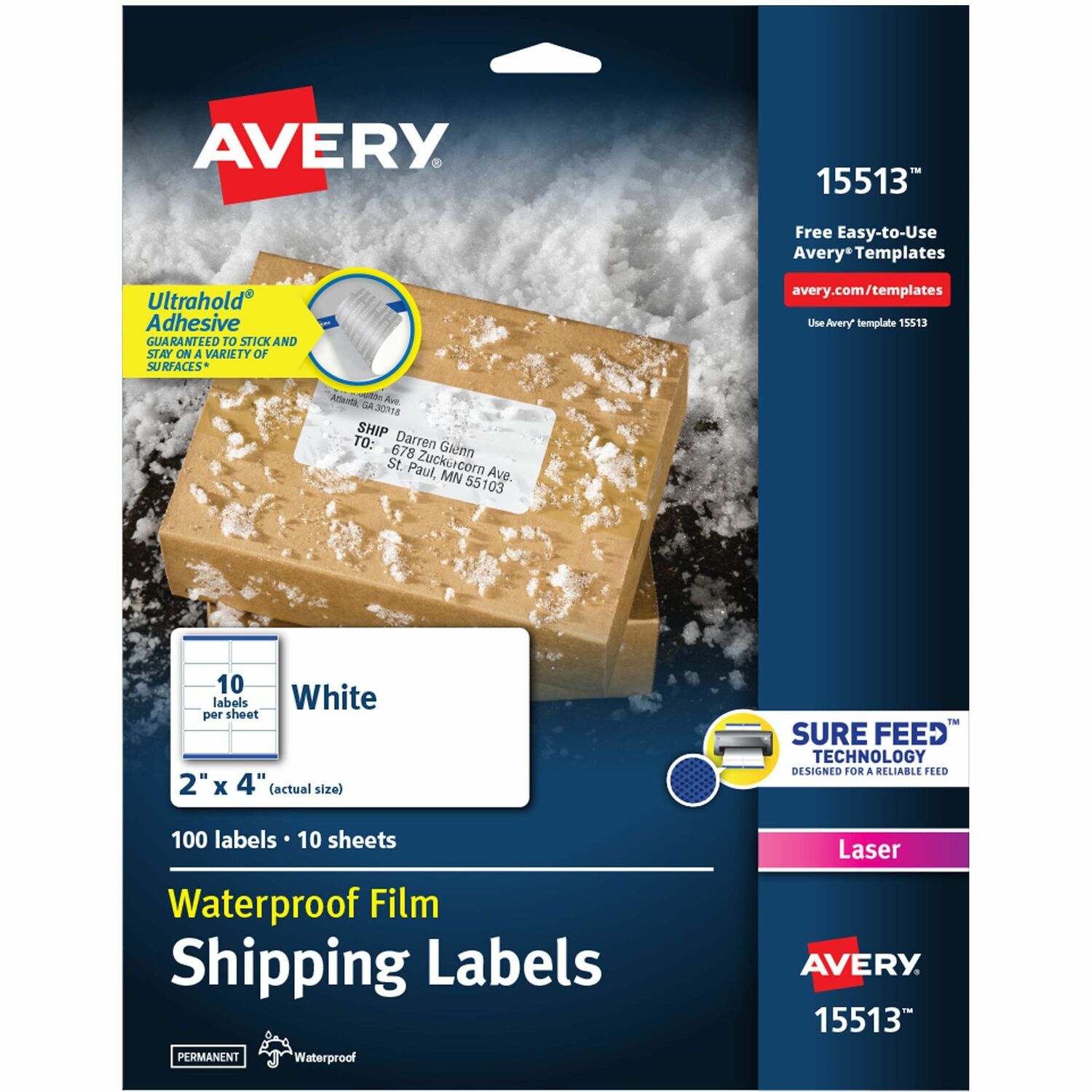 Mailing Labels, Weatherproof, 2" x 4", White, 100/PK 5/CT