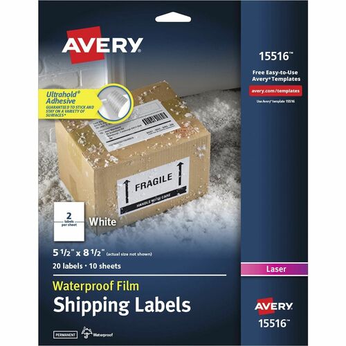Mailing Labels, Weatherproof, 5-1/2" x 8-1/2", White 20/PK