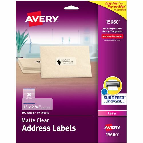 Mailing Labels, Permanent, 1"x2-5/8", Clear 300/PK
