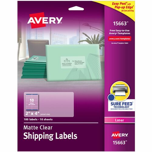 Laser Labels, Mailing, 2" x 4", Clear 100/PK