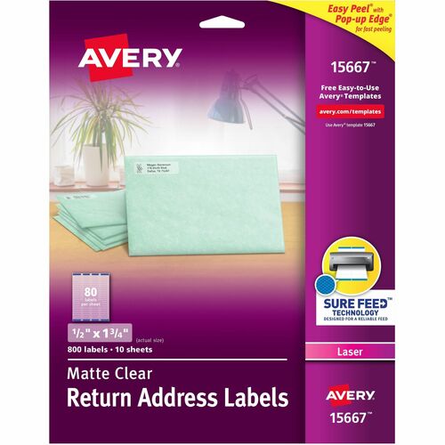 Laser Labels, Mailing, 1/2"x1-3/4", Clear 800/PK
