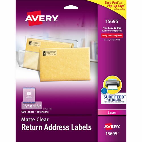 Laser Labels, Return Address, 2/3" x 1-3/4", Matte Clear 600/PK