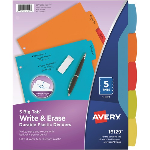 Divider, Erasable Big Tab, 5-Tab, 3HP, 8-1/2" x 11", AST 24/CT