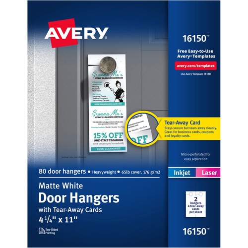 Door Hanger With Cards, Printable, 4-1/4" x 11", White 80/PK