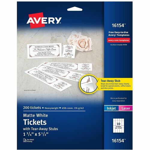 Tickets, W/Tear Stubs, Laser/Inkjet, 1-3/4" x 5-1/2", WE 200/PK