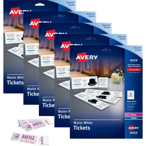 Tickets, W Tear Stub, Laser Inkjet, 1-3/4" x 5-1/2", WE, 200/PK 5/CT