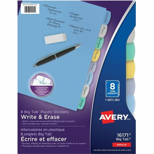 Write-On Dividers, Translucent, 8-Tab, 8-1/2" x 11", Multi 8/ST