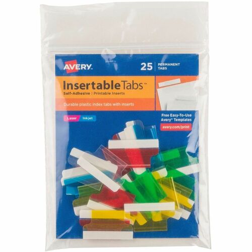Index Tabs, With Printable Inserts, 1" L, Assorted 25/PK