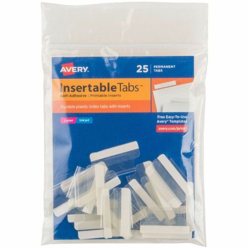 Index Tabs With Printable Inserts, 1" L, Clear 25/PK