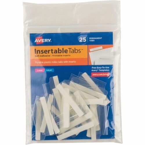 Index Tabs With Printable Inserts, 1-1/2" L, Clear 25/PK