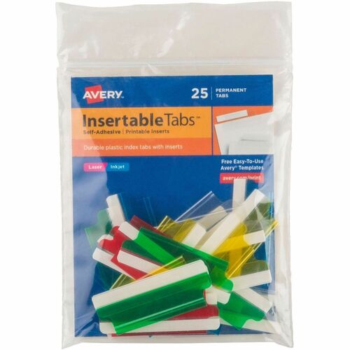 Index Tabs With Printable Inserts, 2" L, Assorted 25/PK