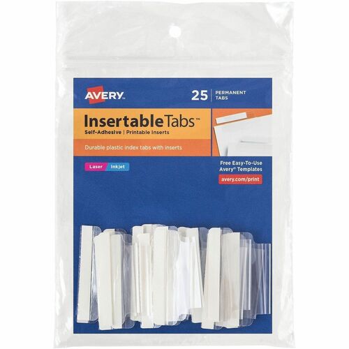Index Tabs With Printable Inserts, 2" Long, Clear 25/PK