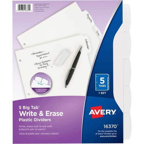 Write-On Divider, 5 Tab, 3-Hole Punch, 8.5" x 11", White 5/ST
