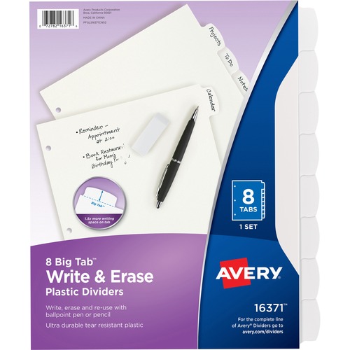 Write-On Divider, 8 Tab, 3-Hole Punch, 8.5" x 11", White 8/ST