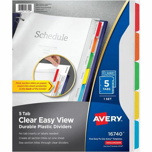 Plastic Dividers, Letter, 9-1/2" x 11", 5-Tab, Clear 5/ST