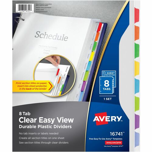 Plastic Dividers, Letter, 9-1/2" x 11", 8-Tab, Clear 8/ST