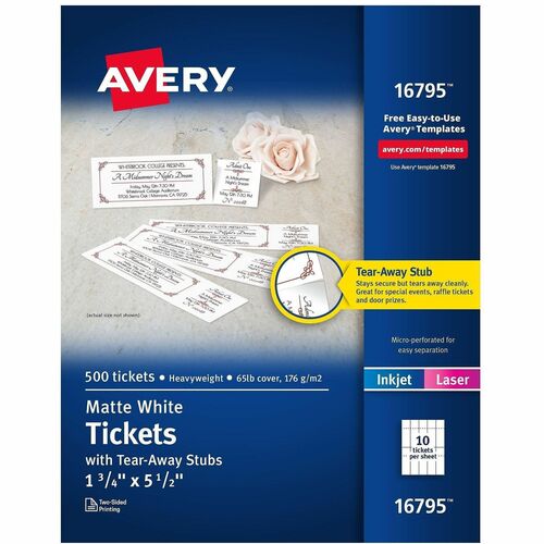 Tickets with Stubs, Printable, Uncoated, 1-3/4"x5-1/2", WE 500/PK