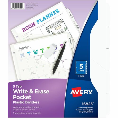 Dividers, Plastic, 5 Erasable Tabs, Letter-Size