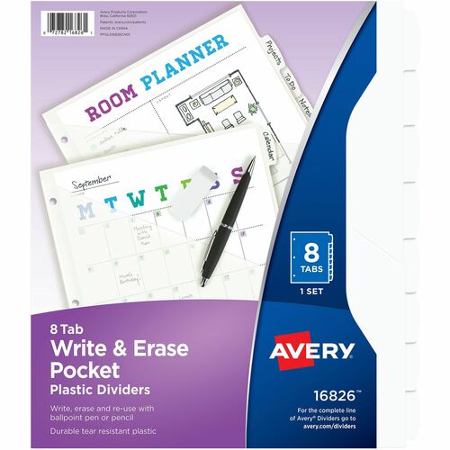 Dividers, Plastic, 8 Erasable Tabs, Letter-Size