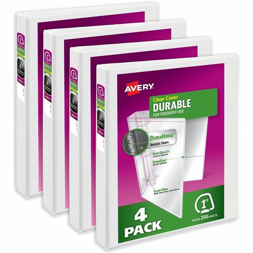 View Binder, DuraHinge, Slant Ring, 1", Letter, White 4/CT