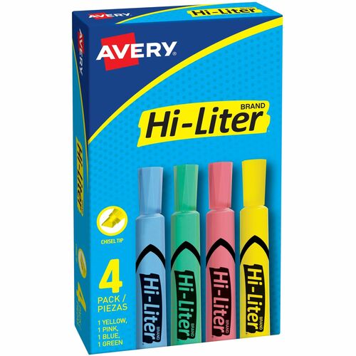 Desk Style Highlighter, Chisel Point, 4-Color Set, AST 4/BX