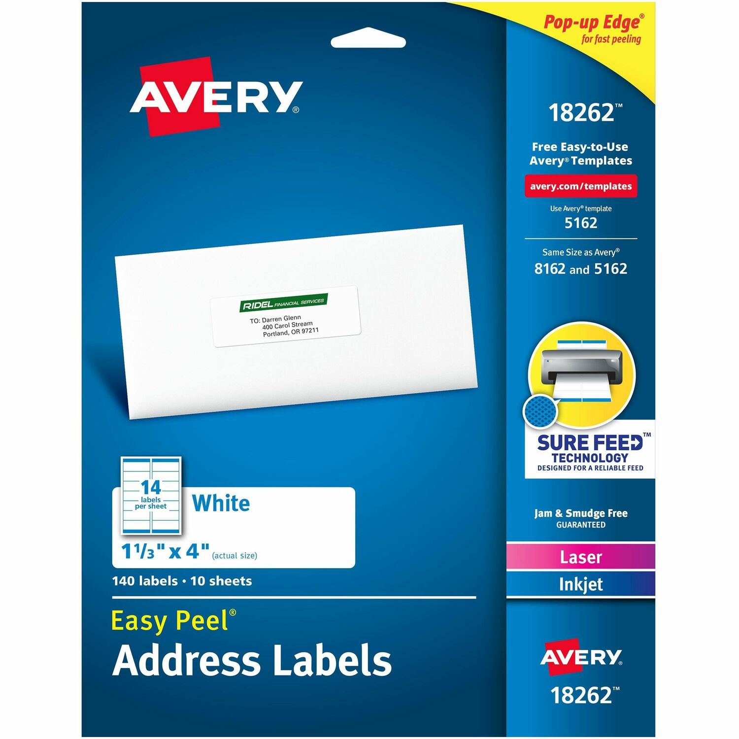 Address Labels, Laser/Inkjet, 1-1/3" x 4", White, 140/PK 5/CT