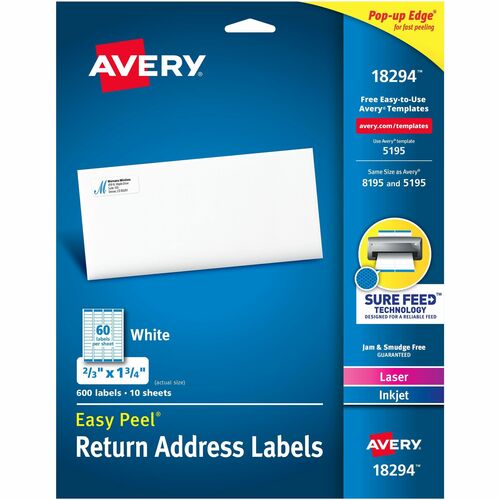 Address Labels, Laser/Inkjet, 2/3"x1-3/4", White, 600/PK 5/CT