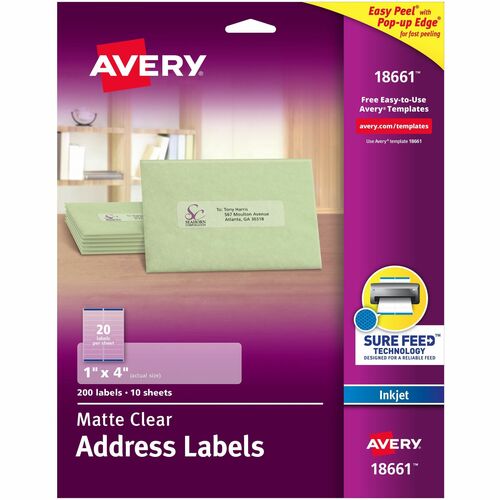Inkjet Mailing Labels, 1" x 4", Clear 200/PK