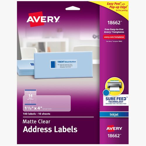 Inkjet Mailing Labels, 1-1/3" x 4", Clear 140/PK