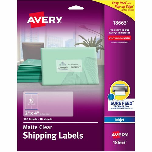 Inkjet Mailing Labels, 2" x 4", Clear 100/PK