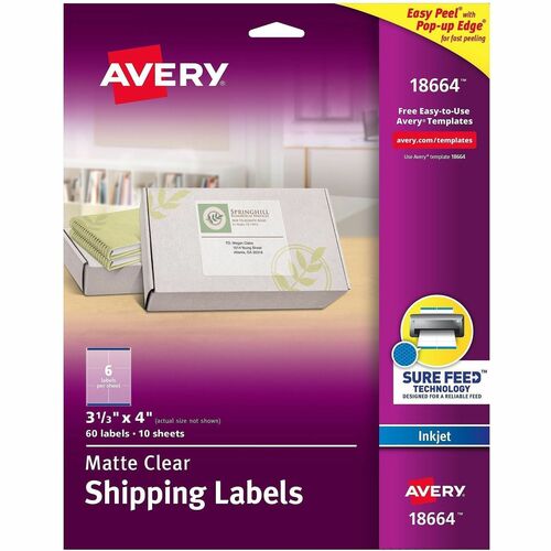 Inkjet Mailing Labels, 3-1/3" x 4", Clear 60/PK