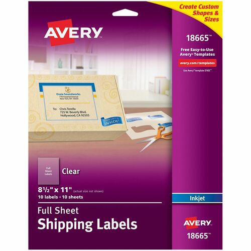 Inkjet Mailing Labels, 8-1/2"x11", Clear 10/PK