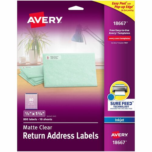 Inkjet Mailing Labels, 1/2" x 1-3/4", Clear 800/PK