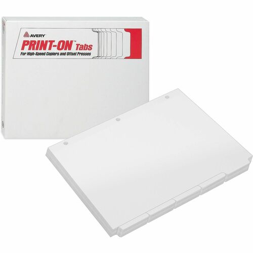 Print-On Tabs, 3 HP, 5 Tab Sets, Single Collated, White 150/BX