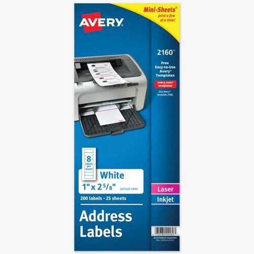 Laser Labels, Address, 1"x2-5/8", White 200/PK
