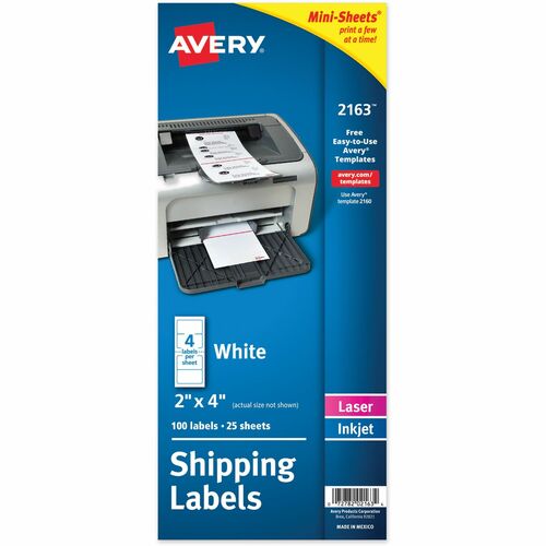 Laser Labels, Shipping, 2" x 4", White 100/PK
