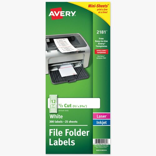Filing Labels, Permanent, 2/3" x 3-7/16", White 300/PK