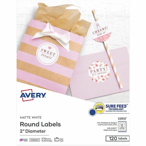 Labels, Round, SureFeed, EasyPeel, Inkjet & Laser, 2" 120/PK