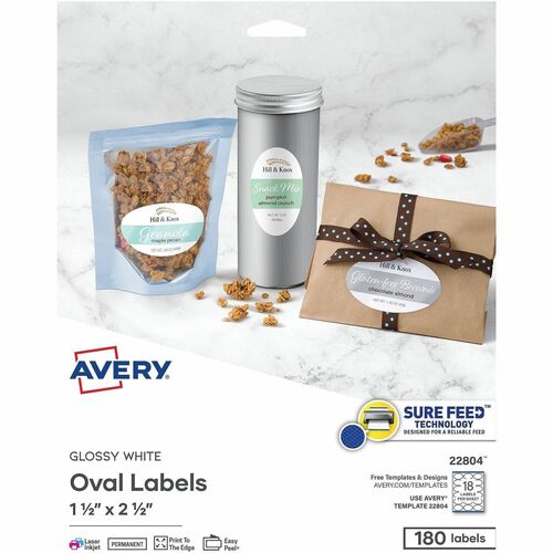 Labels, Oval, 2-1/2"x1-1/2", Glossy White 180/PK