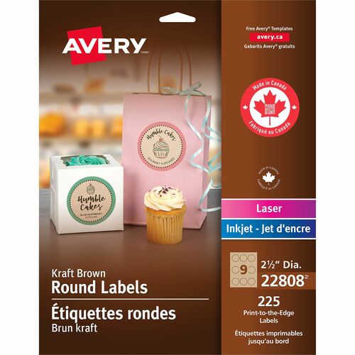 Labels, Round, 2-1/2" Dia, Kraft Brown 225/PK